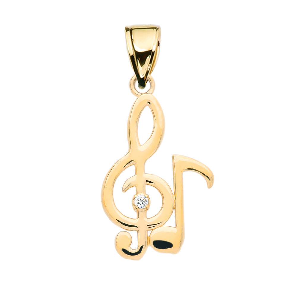 Gold Diamond Treble Clef And Eighth Note Music Gold Pendant Necklace, view 2