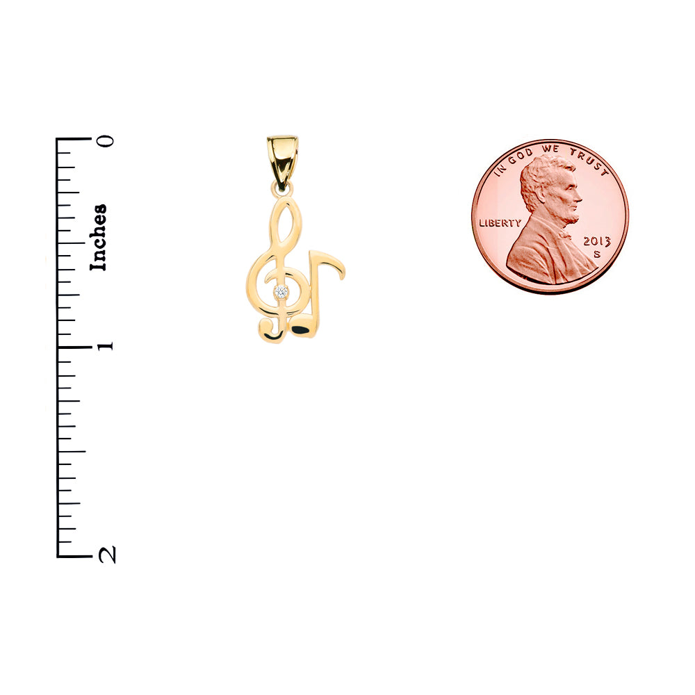 Gold Diamond Treble Clef And Eighth Note Music Gold Pendant Necklace, view 3