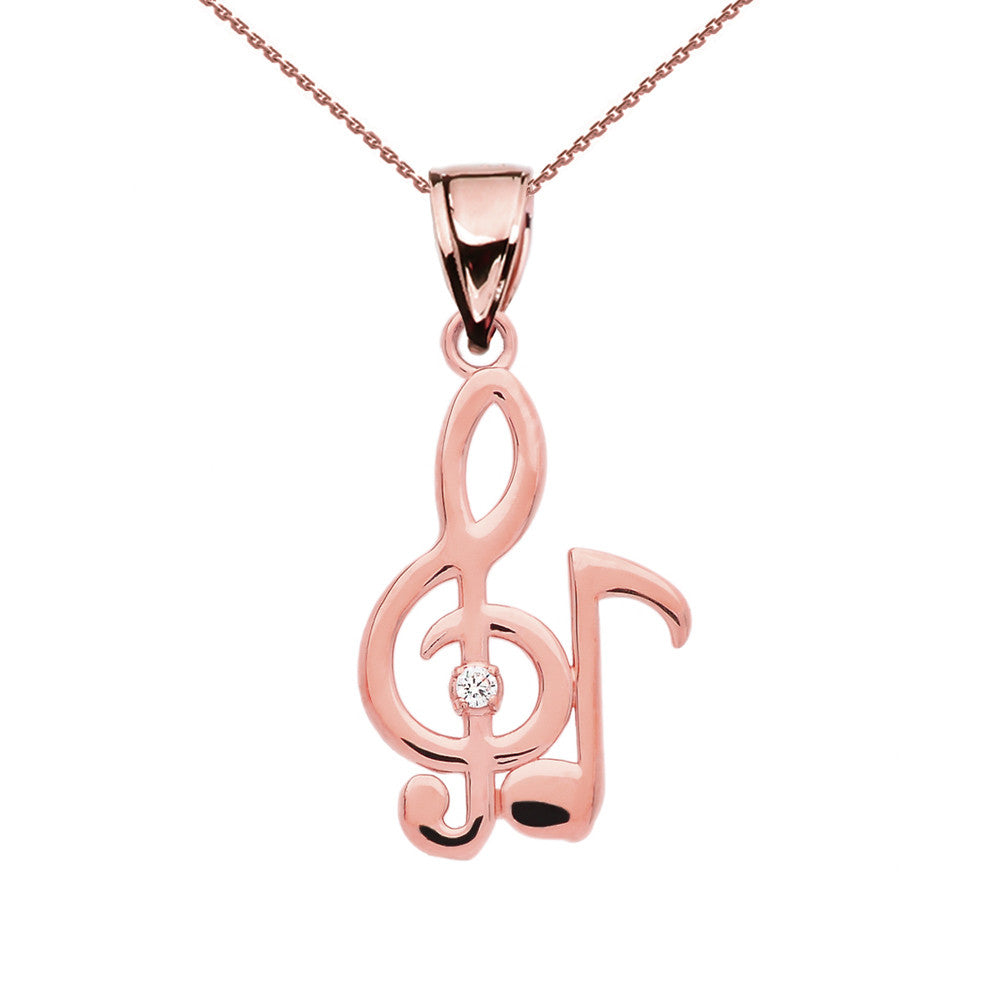 Gold Diamond Treble Clef And Eighth Note Music Gold Pendant Necklace, view 4