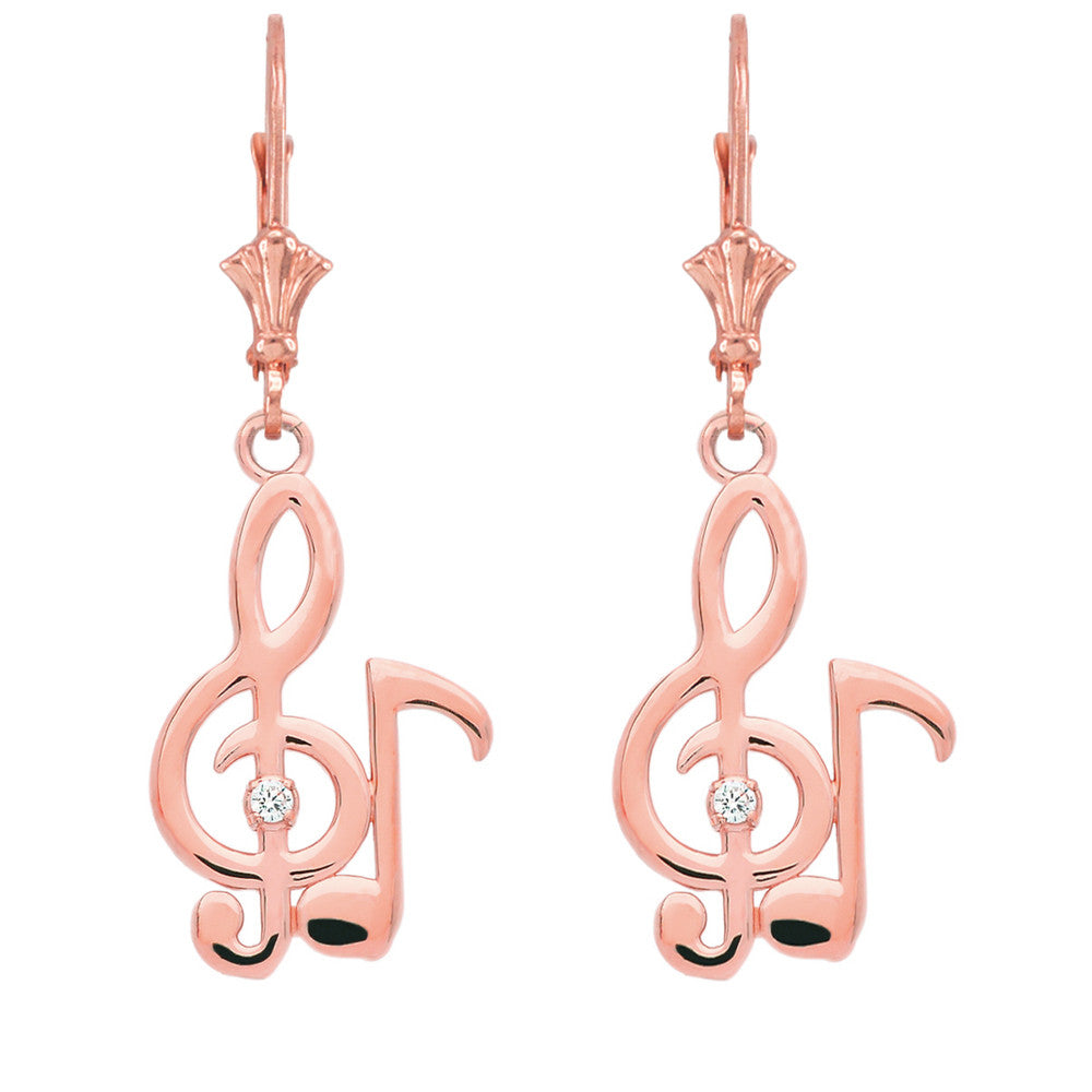 Gold Diamond Treble Clef Music Note Earrings, view 2