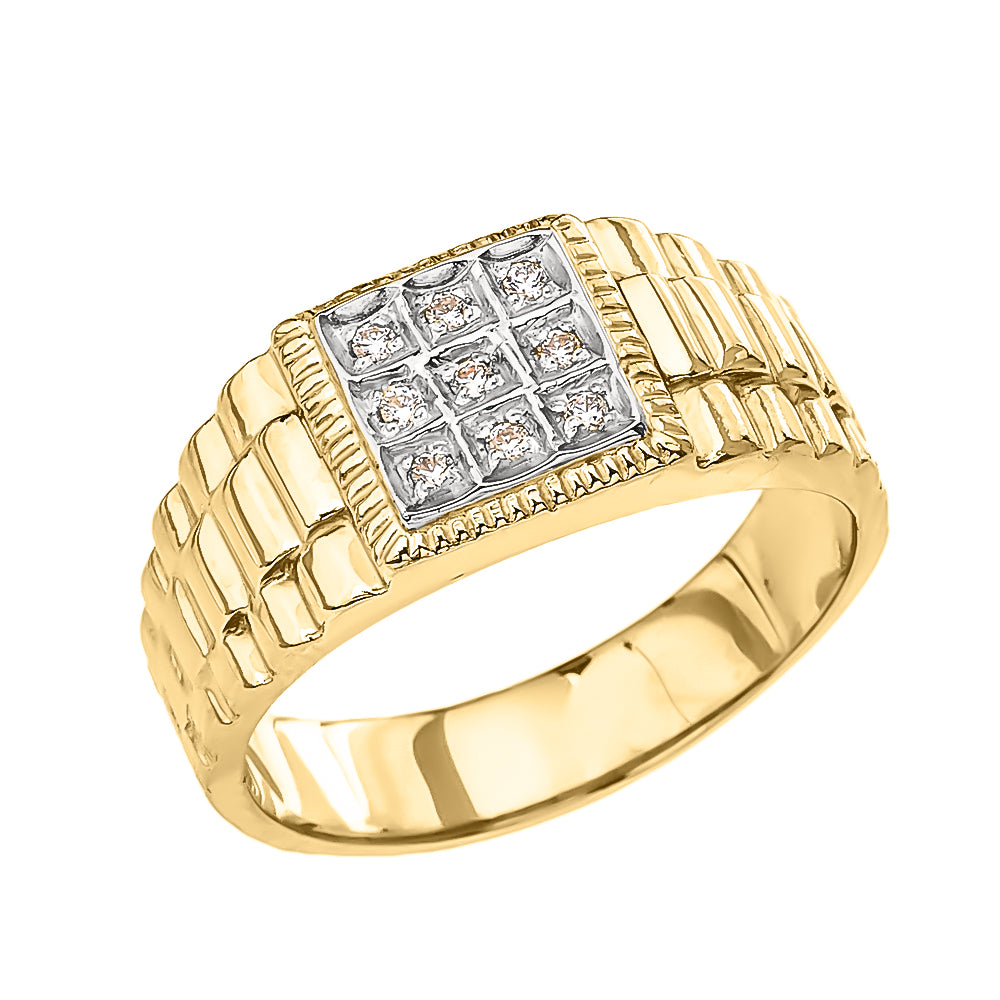 Gold Diamond Watch Band Design Men's Ring