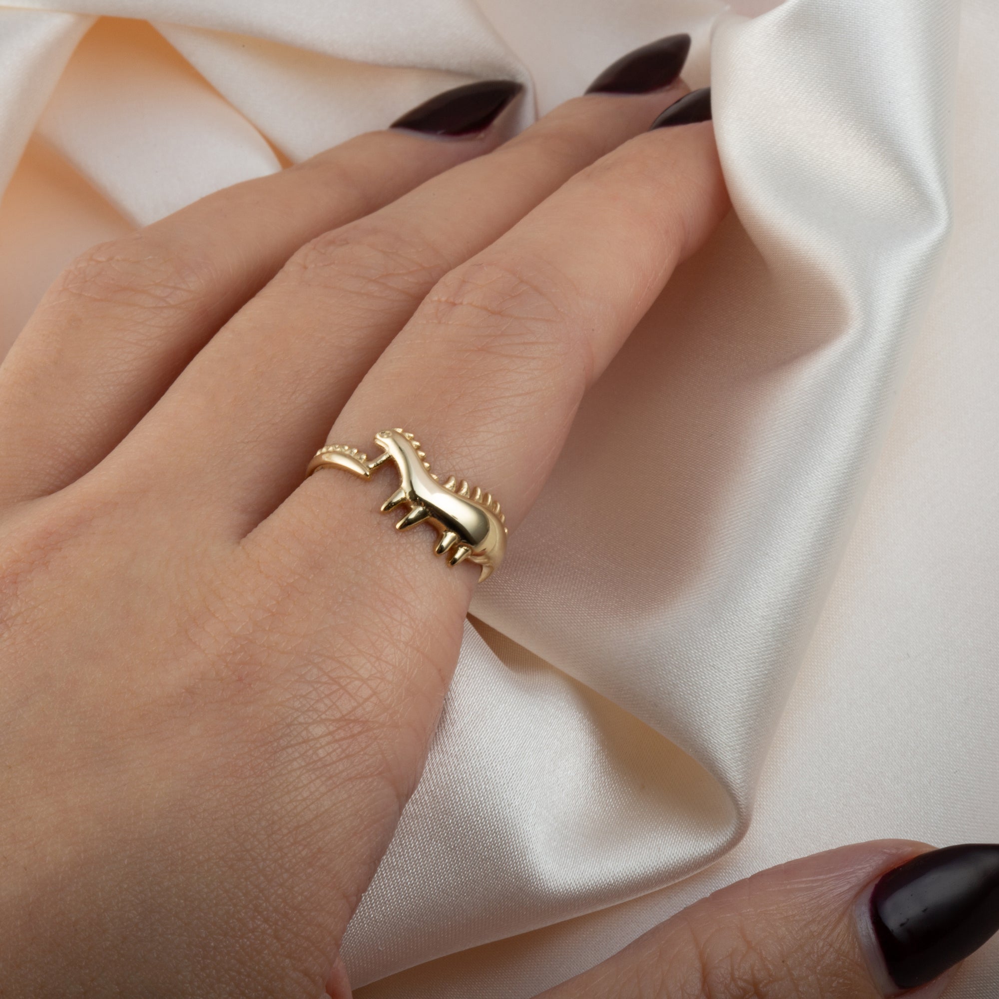 Gold Dinosaur Stegosaurus Band Ring, view 2