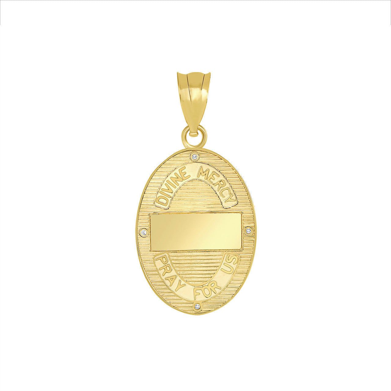 Gold Divine Mercy Oval Engravable Medallion with Diamonds Pendant Necklace, view 5