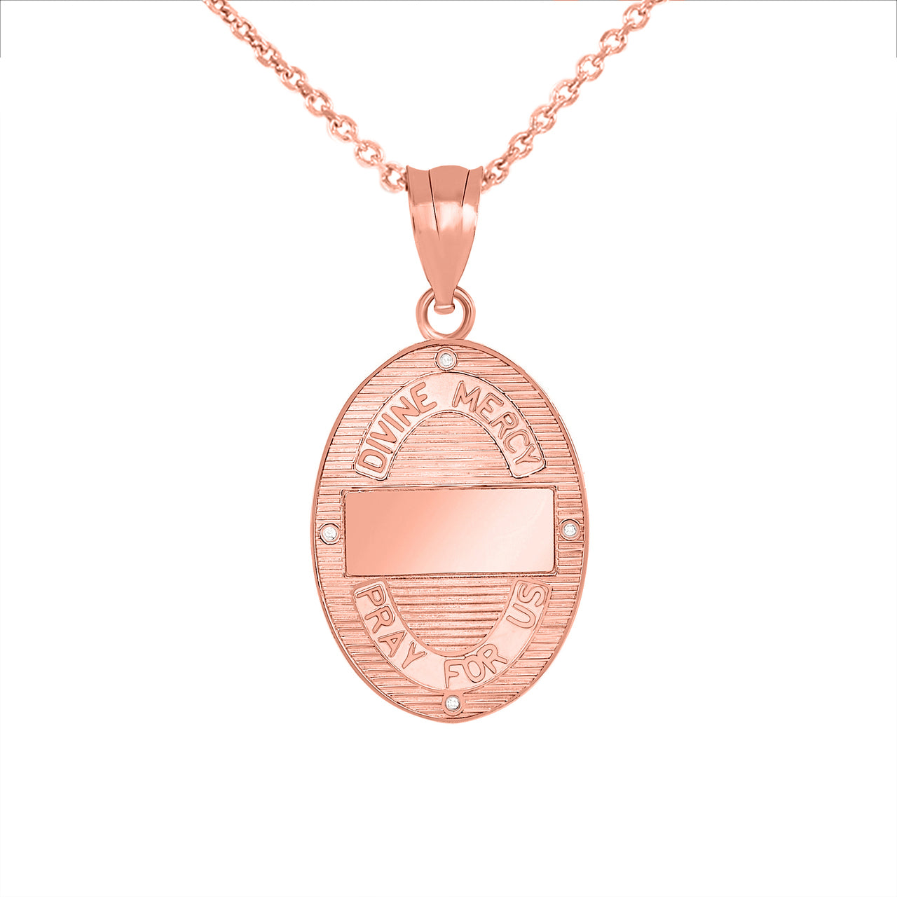Gold Divine Mercy Oval Engravable Medallion with Diamonds Pendant Necklace, view 7