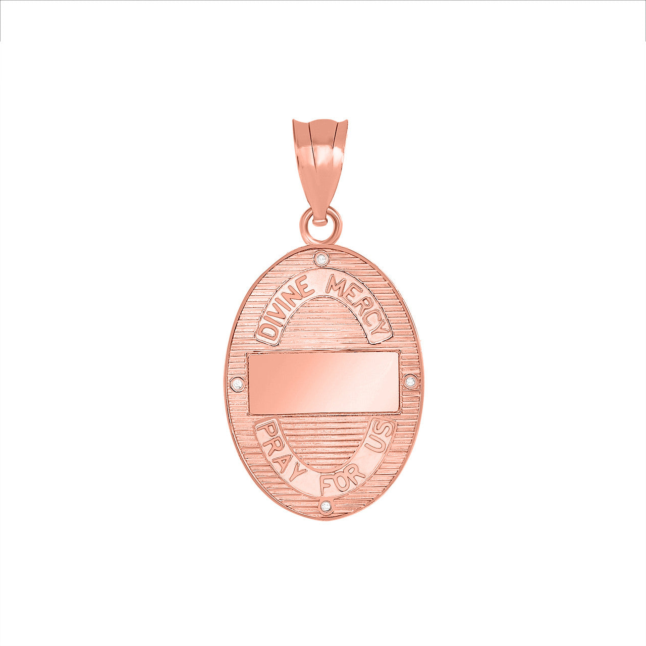 Gold Divine Mercy Oval Engravable Medallion with Diamonds Pendant Necklace, view 9