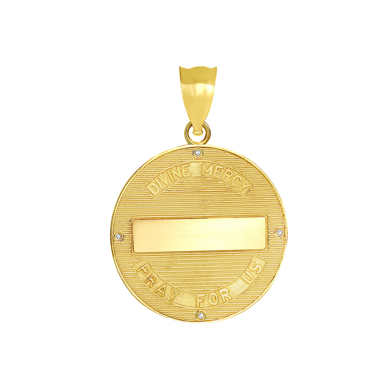 Gold Divine Mercy Round Engravable Medallion with Diamonds Pendant Necklace, view 4