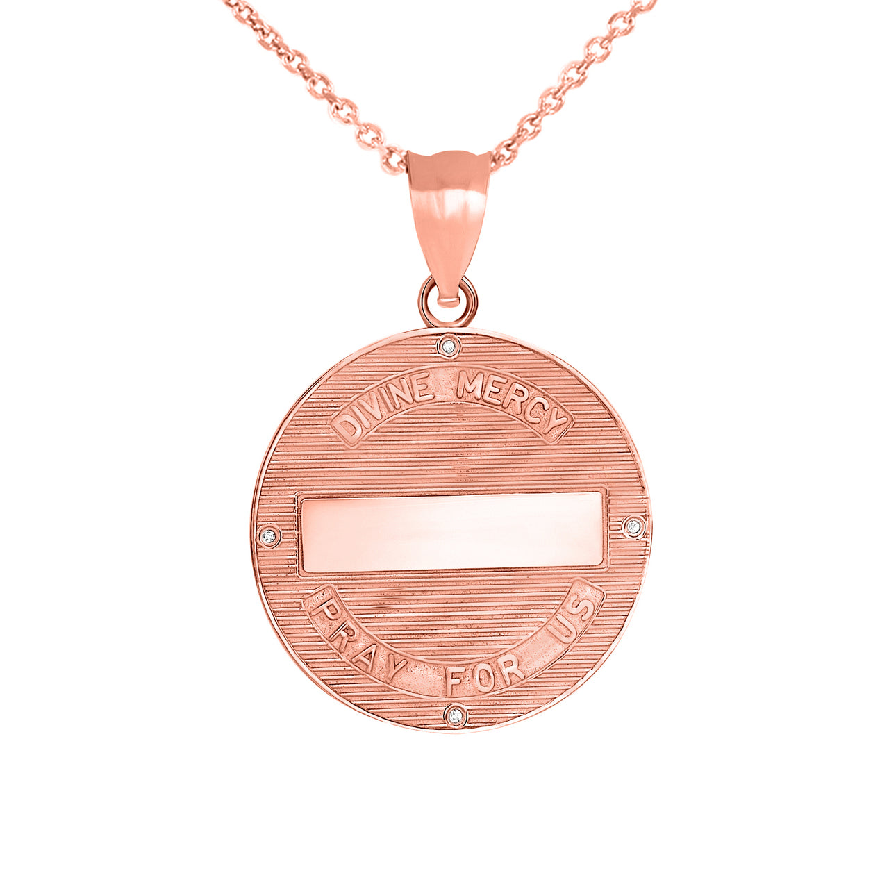 Gold Divine Mercy Round Engravable Medallion with Diamonds Pendant Necklace, view 8