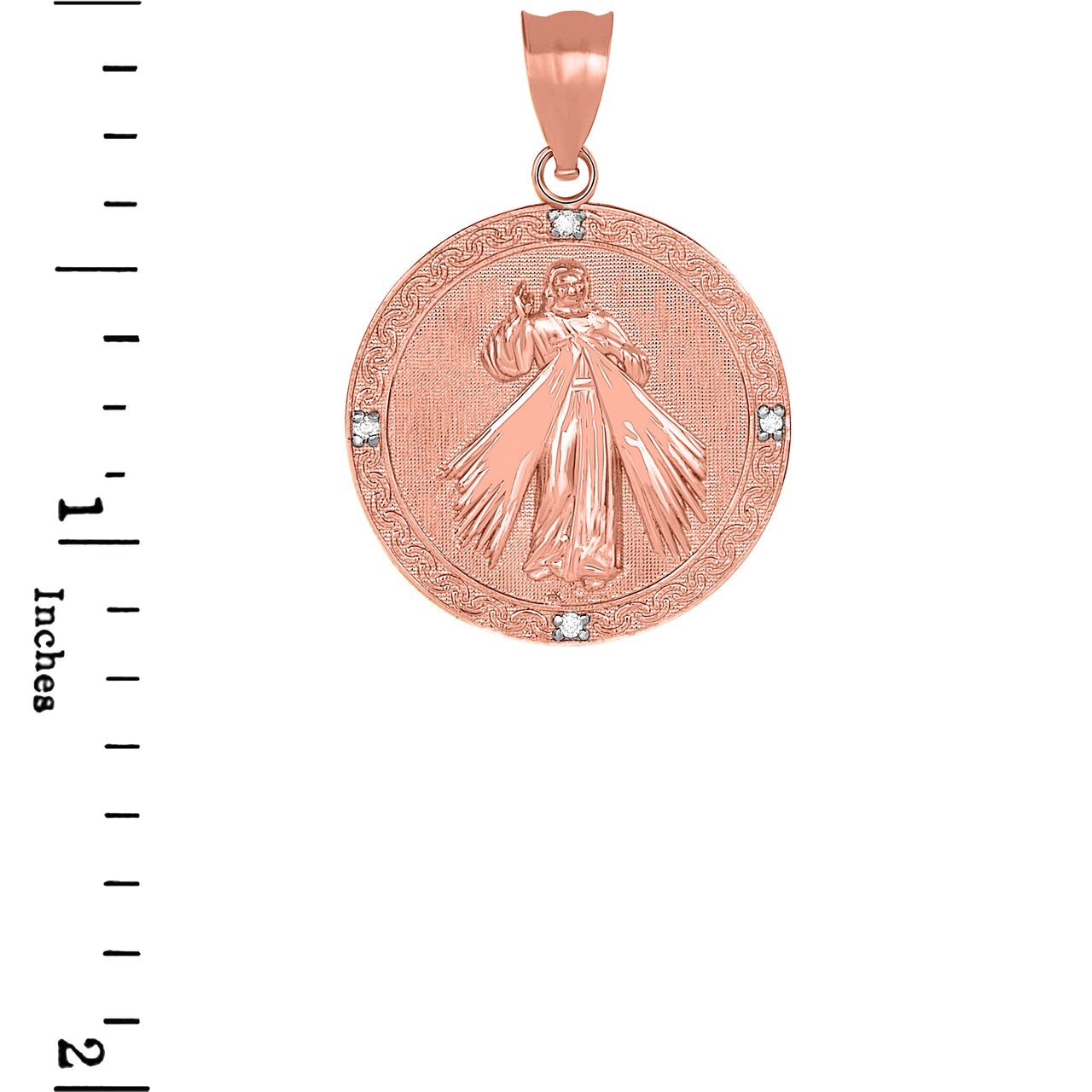 Gold Divine Mercy Round Engravable Medallion with Diamonds Pendant Necklace, view 9