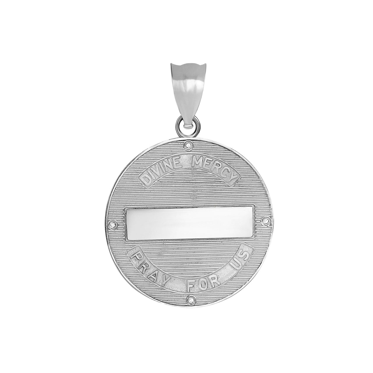 Gold Divine Mercy Round Engravable Medallion with Diamonds Pendant Necklace, view 12