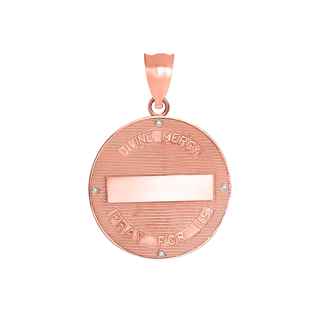 Gold Divine Mercy Round Engravable Medallion with Diamonds Pendant Necklace, view 16