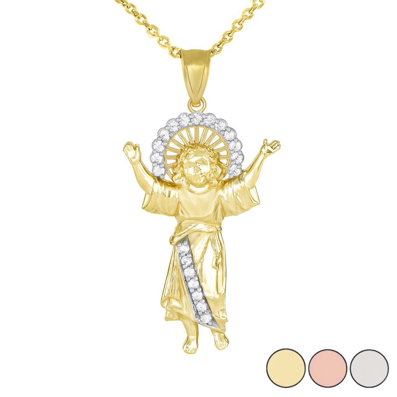 Gold Divino Nino Jesus with CZ Pendant Necklace (Small) 1.31