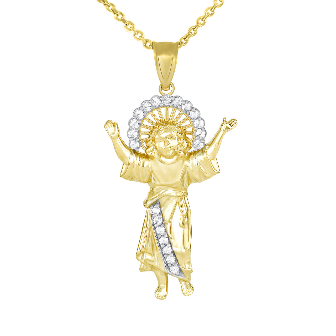 Gold Divino Nino Jesus with CZ Pendant Necklace (Small) 1.31, view 2
