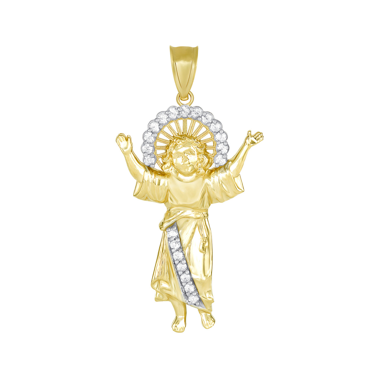 Gold Divino Nino Jesus with CZ Pendant Necklace (Small) 1.31, view 3