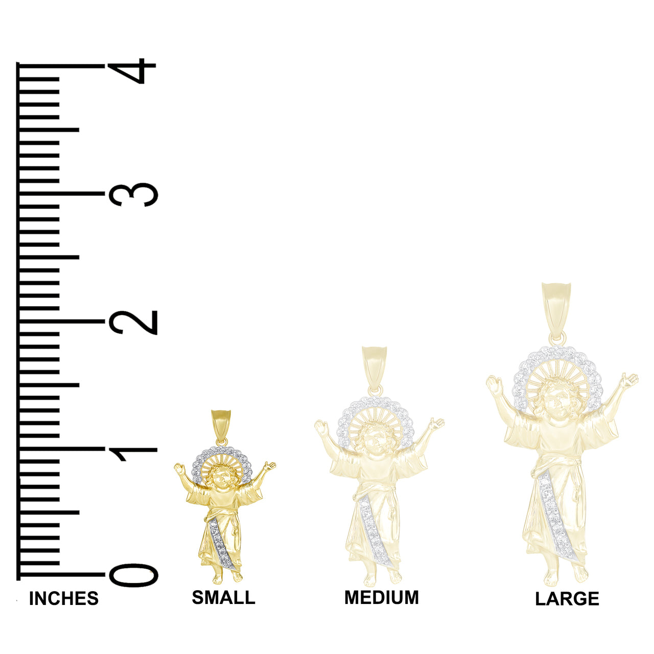 Gold Divino Nino Jesus with CZ Pendant Necklace (Small) 1.31, view 4