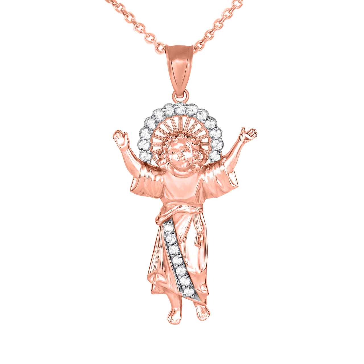 Gold Divino Nino Jesus with CZ Pendant Necklace (Small) 1.31, view 5