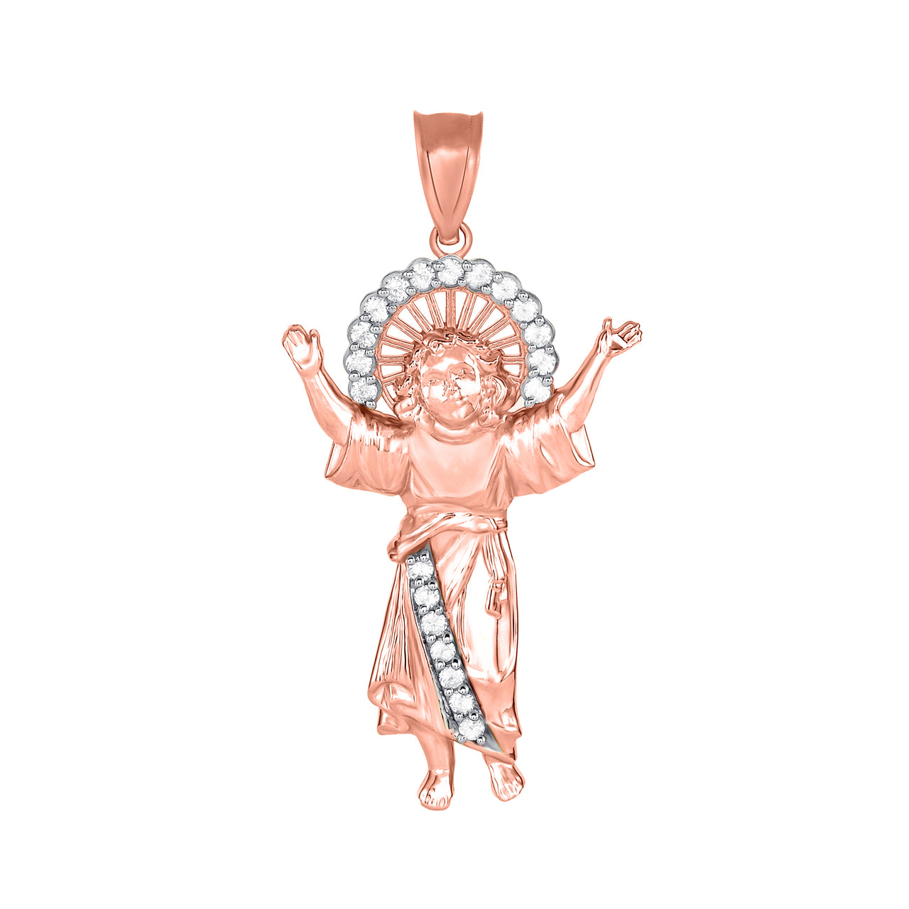 Gold Divino Nino Jesus with CZ Pendant Necklace (Small) 1.31, view 6