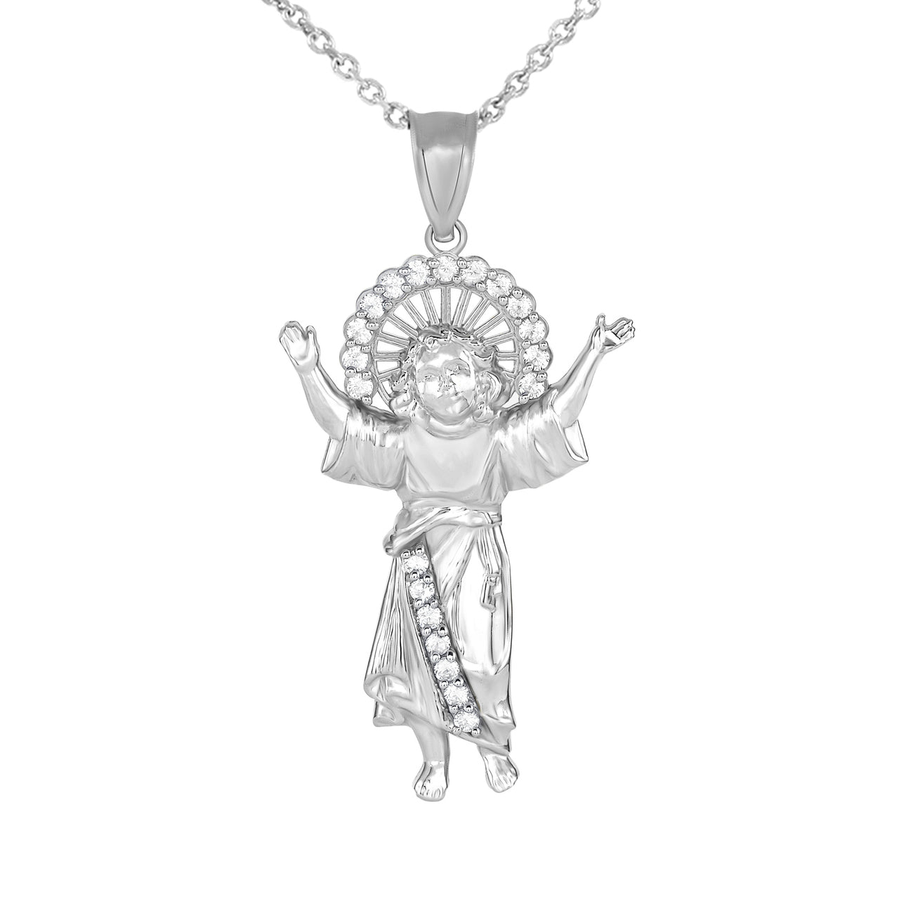 Gold Divino Nino Jesus with CZ Pendant Necklace (Small) 1.31, view 8