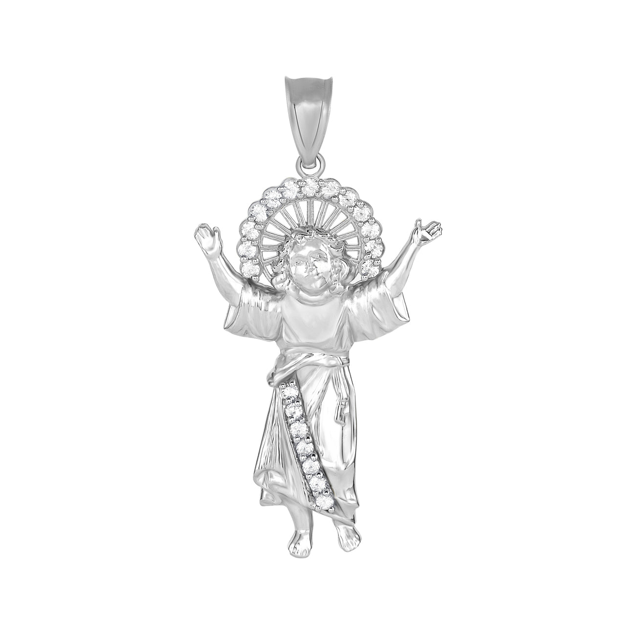 Gold Divino Nino Jesus with CZ Pendant Necklace (Small) 1.31, view 9