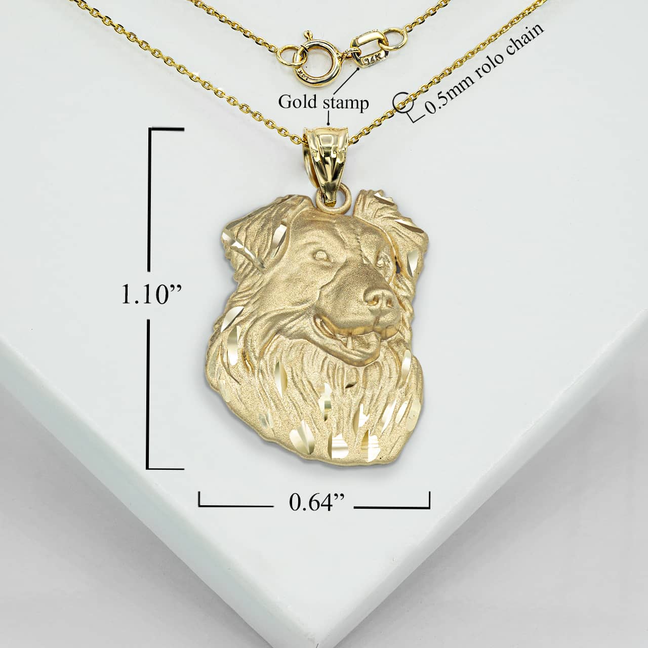 Gold Dog Border Collie Pendant Necklace, view 3