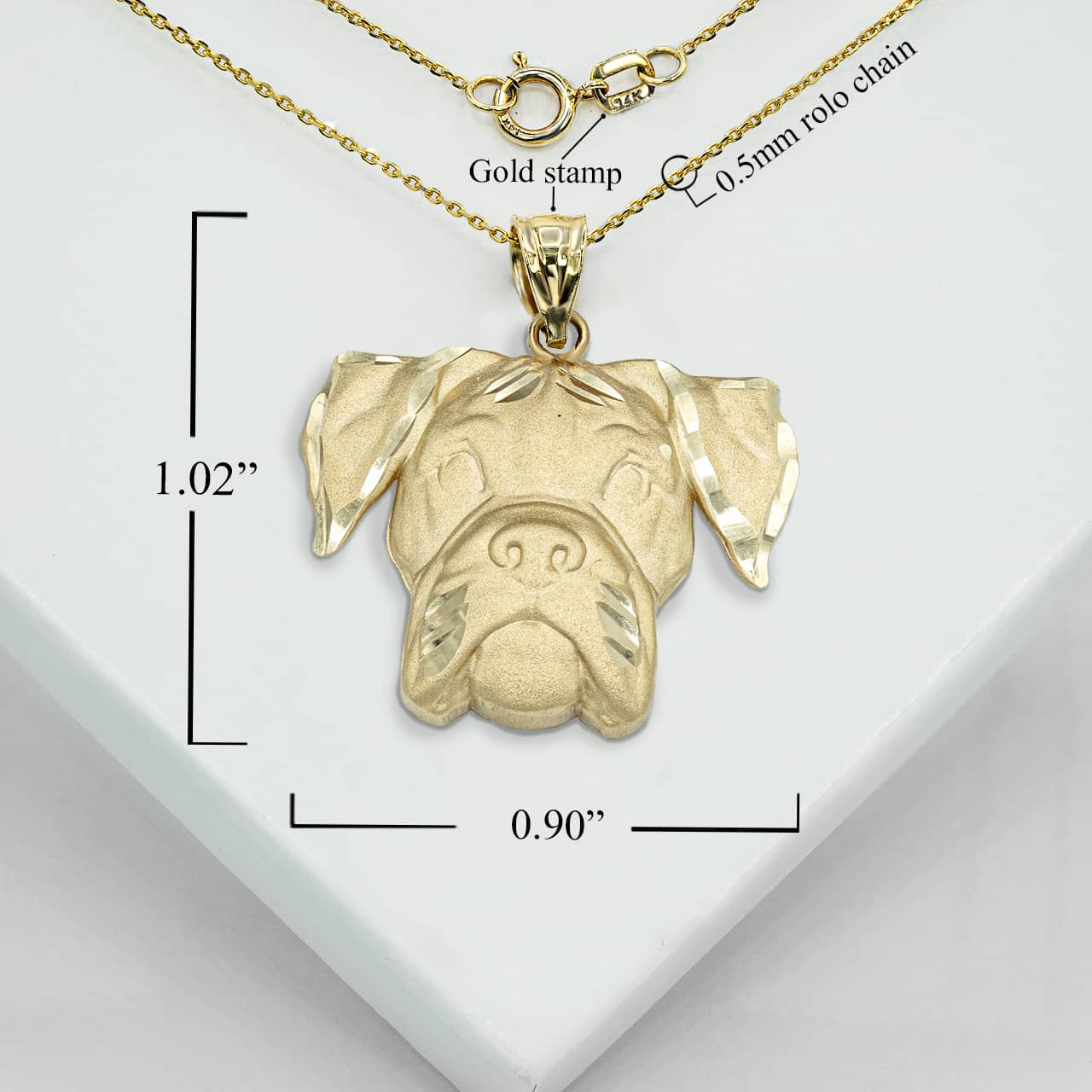 Gold Dog Boxer Pendant Necklace, view 3