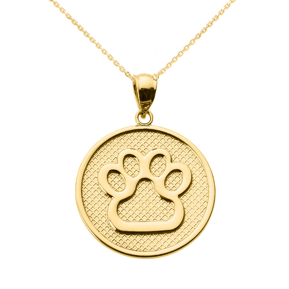 Gold Dog Paw Print Disc Pendant Necklace