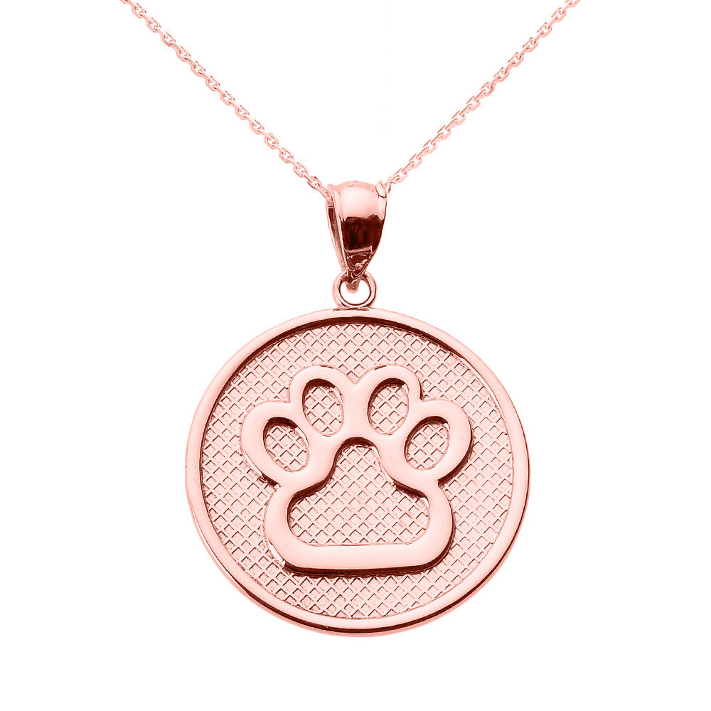 Gold Dog Paw Print Disc Pendant Necklace, view 2