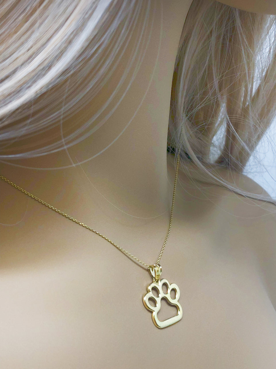Gold Dog Paw Print Pendant Necklace, view 5