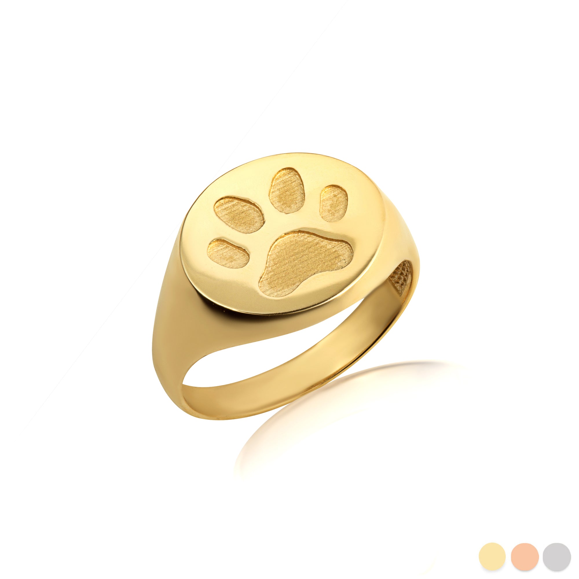 Gold Dog Paw Print Pet Signet Ring
