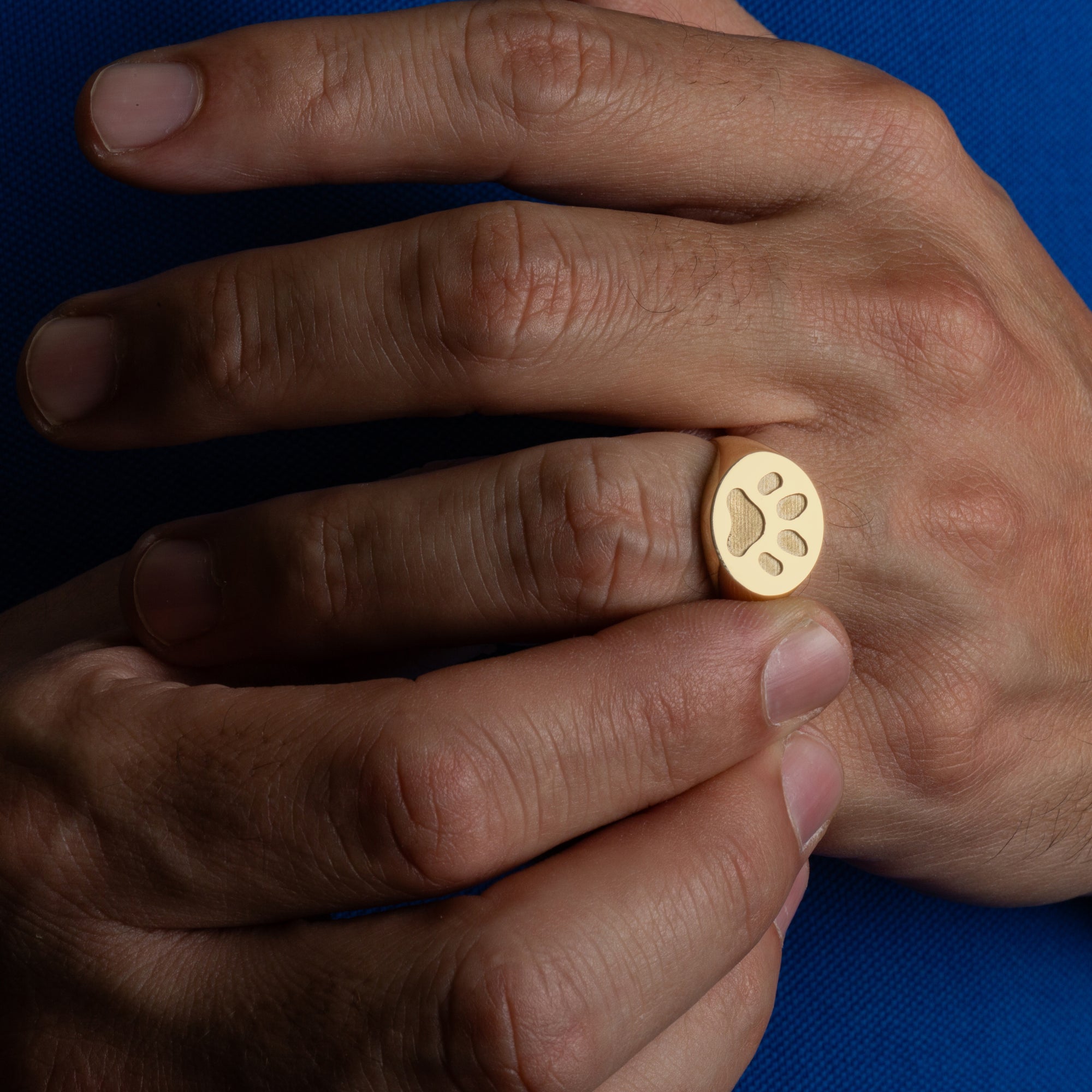 Gold Dog Paw Print Pet Signet Ring, view 2