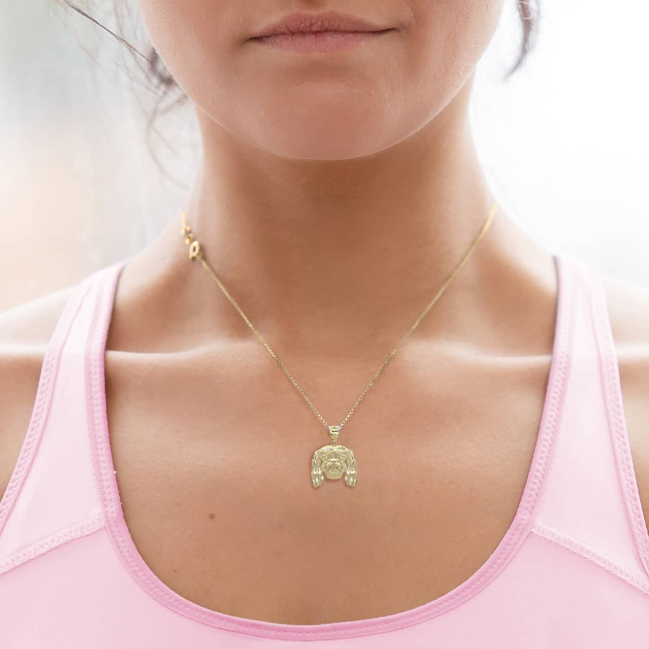 Gold Dog Pekingese Pendant Necklace, view 2