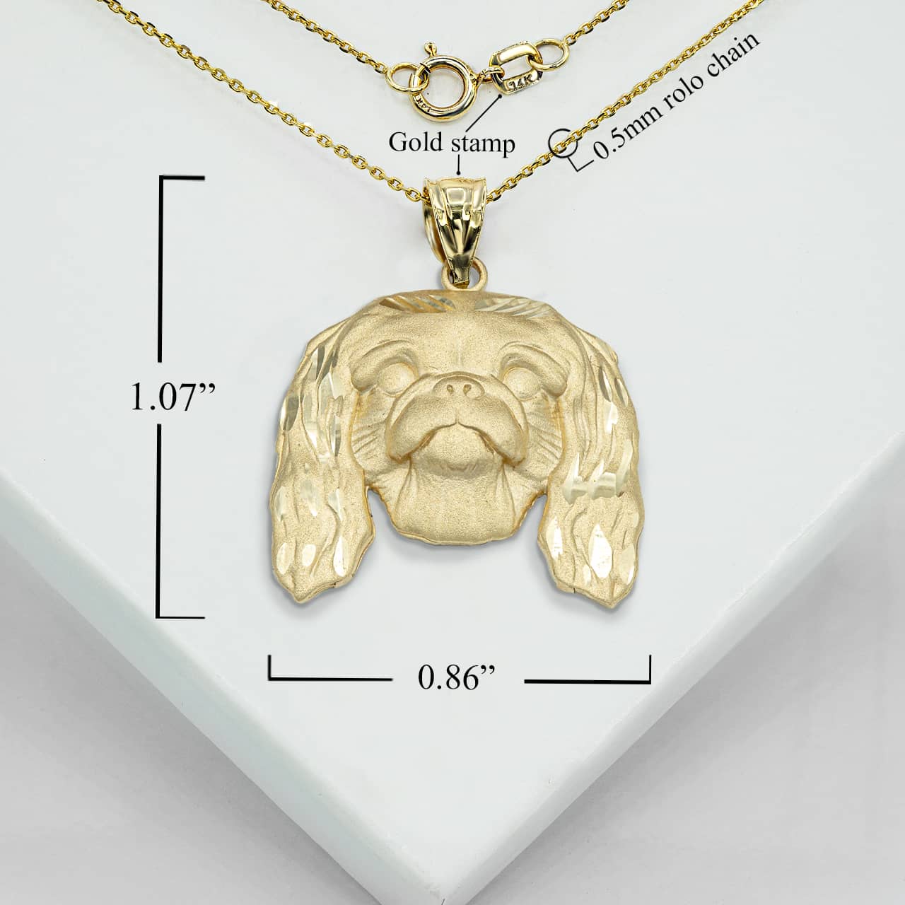Gold Dog Pekingese Pendant Necklace, view 3