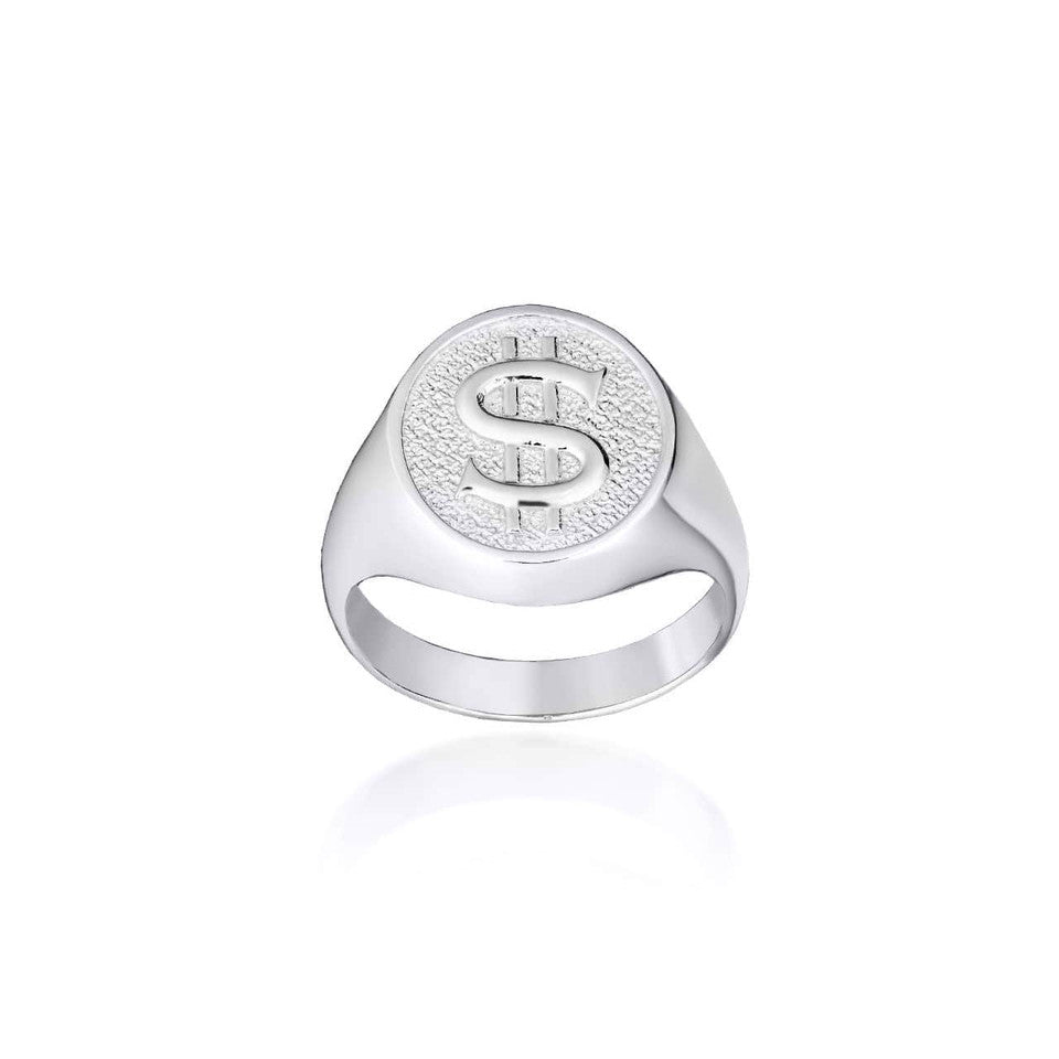 Gold Dollar Sign Money Textured Signet Ring, view 6