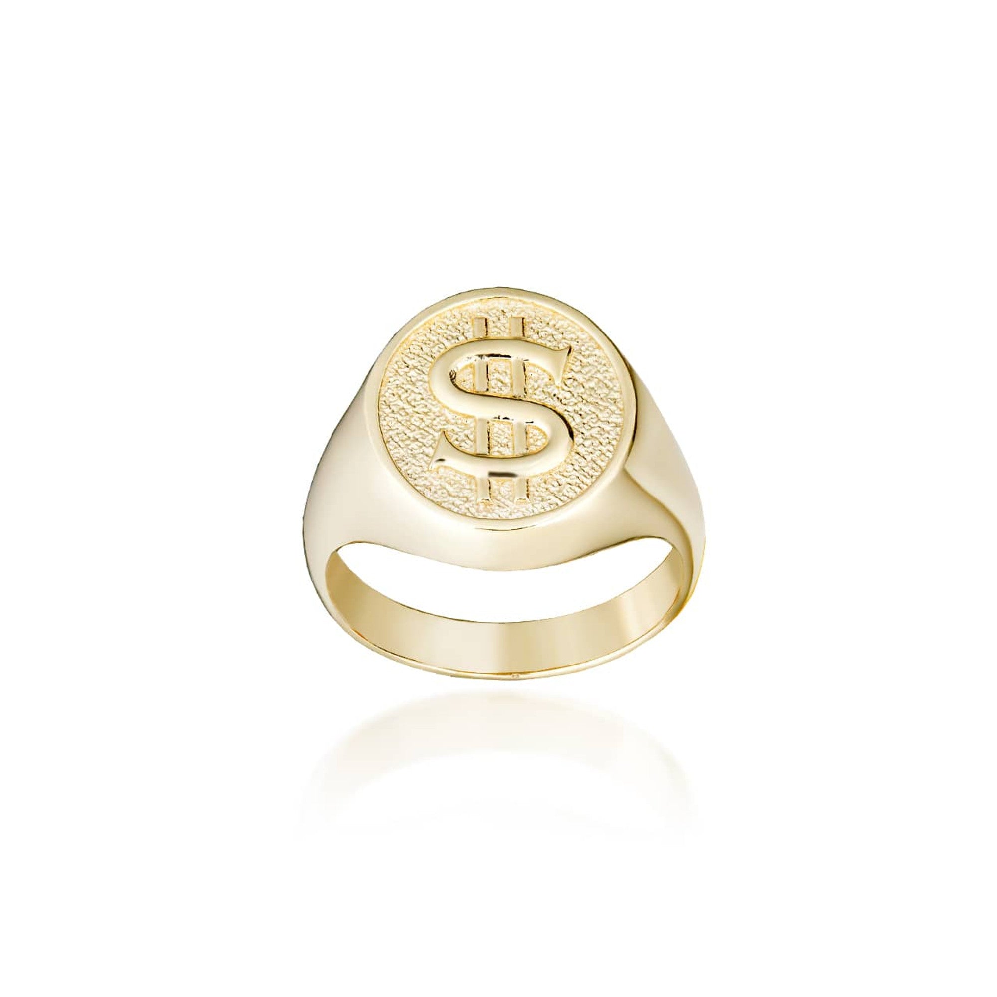 Gold Dollar Sign Money Textured Signet Ring, view 8