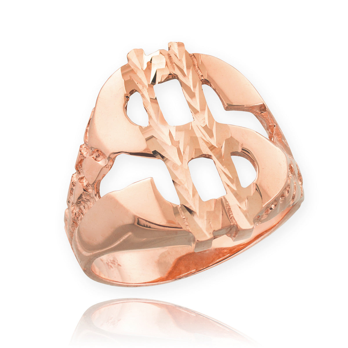 Gold Dollar Sign Nugget Ring, view 2