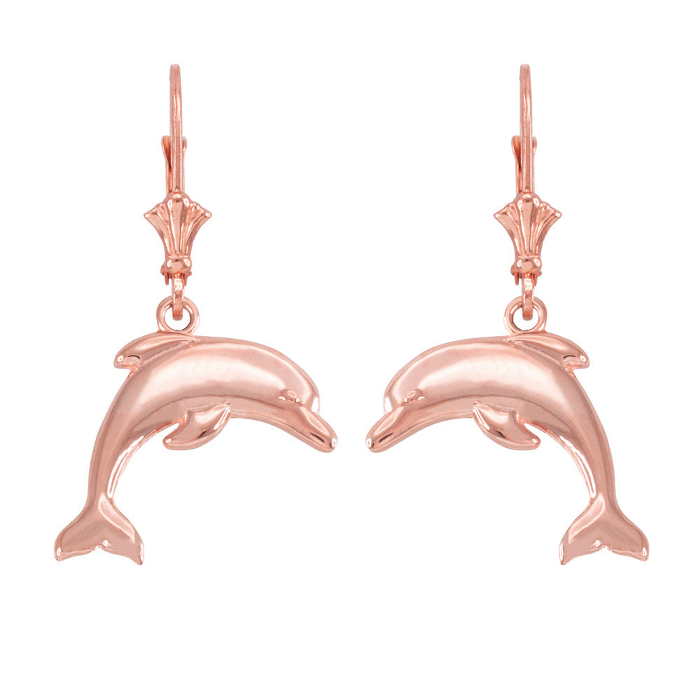 Gold Dolphin Earrings, view 2