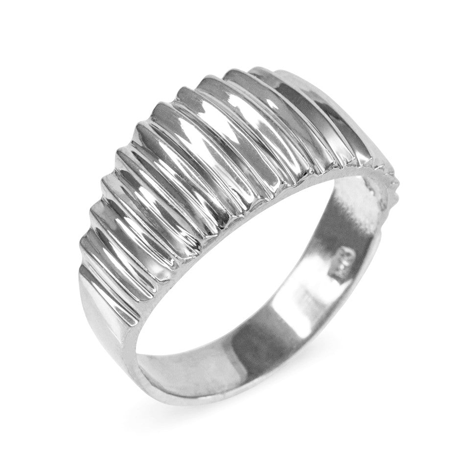 Gold Dome Ribbed Band Ring, view 2