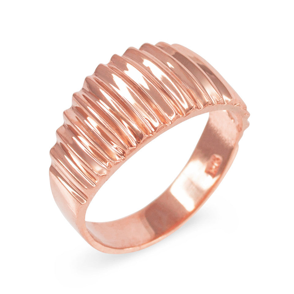 Gold Dome Ribbed Band Ring, view 3