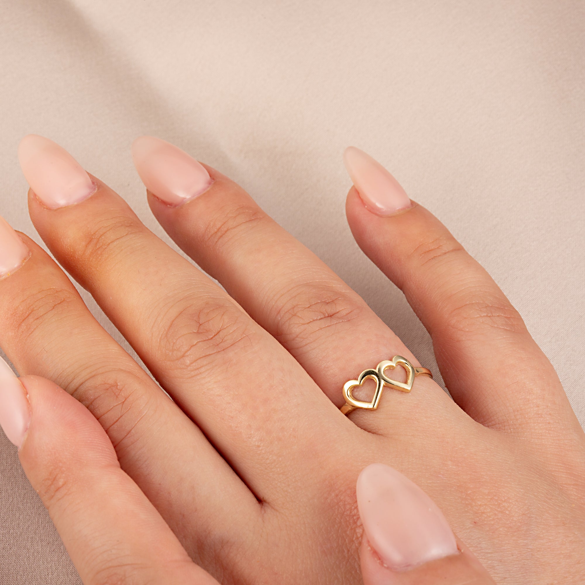 Gold Double Heart Band Ring, view 2