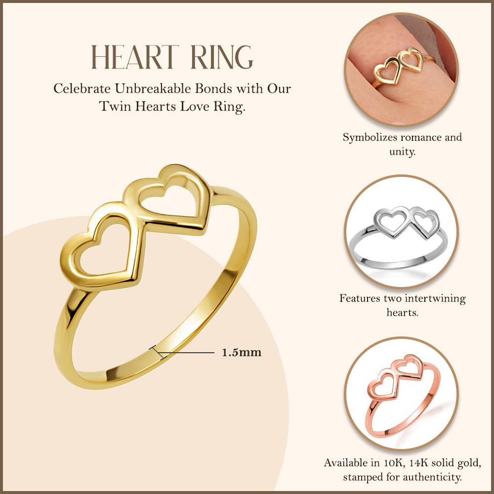 Gold Double Heart Band Ring, view 3
