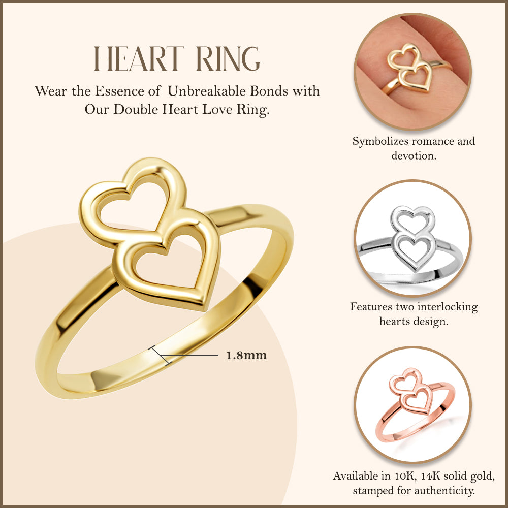 Gold Double Heart Love Ring, view 3