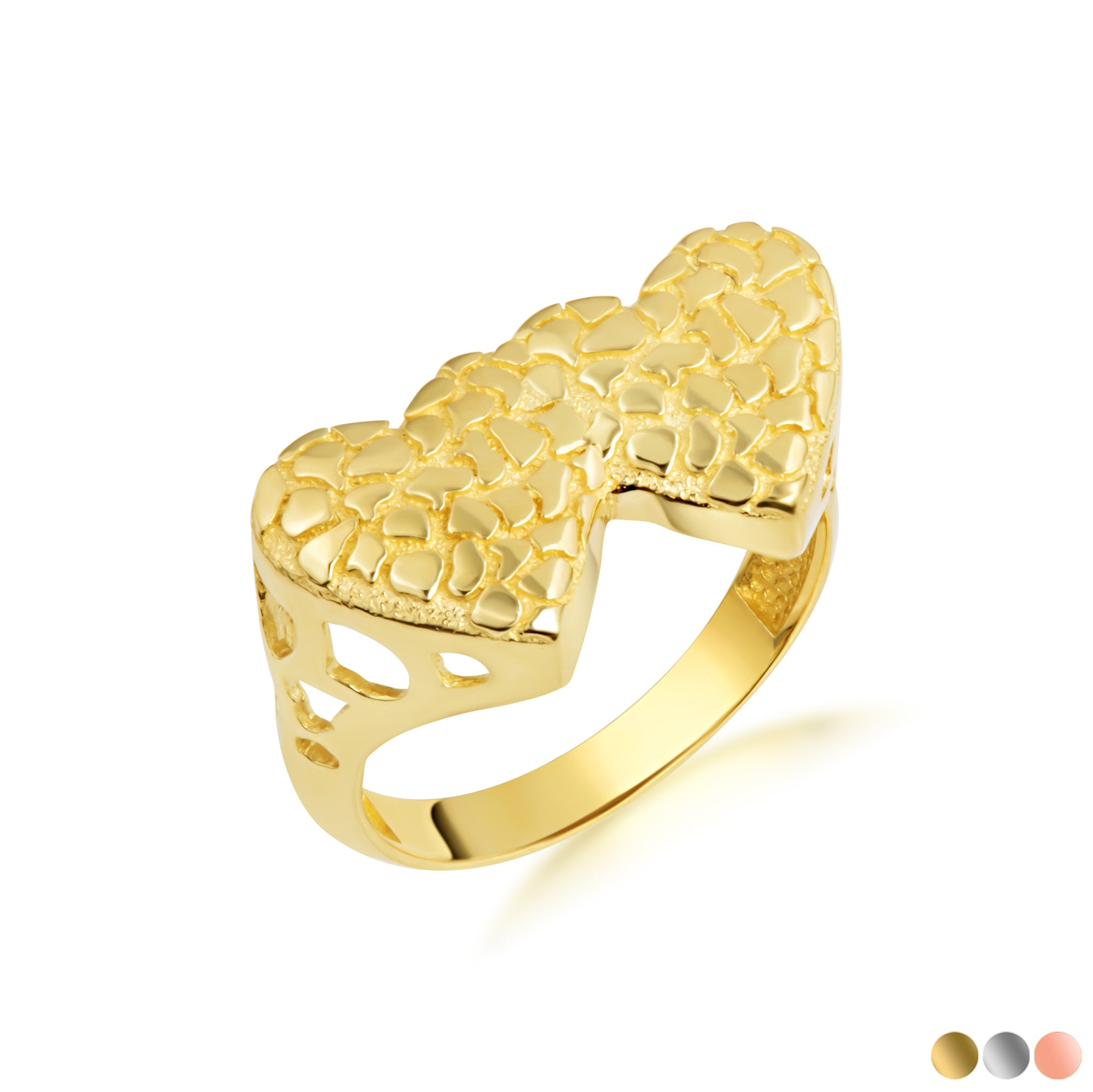 Gold Double Heart Nugget Ring