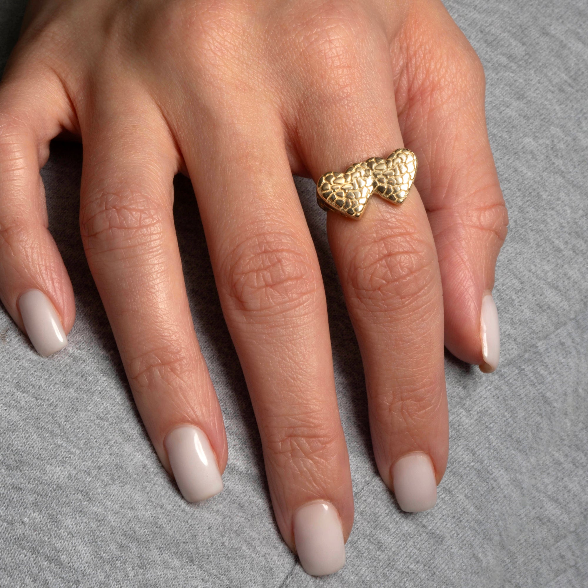 Gold Double Heart Nugget Ring, view 2