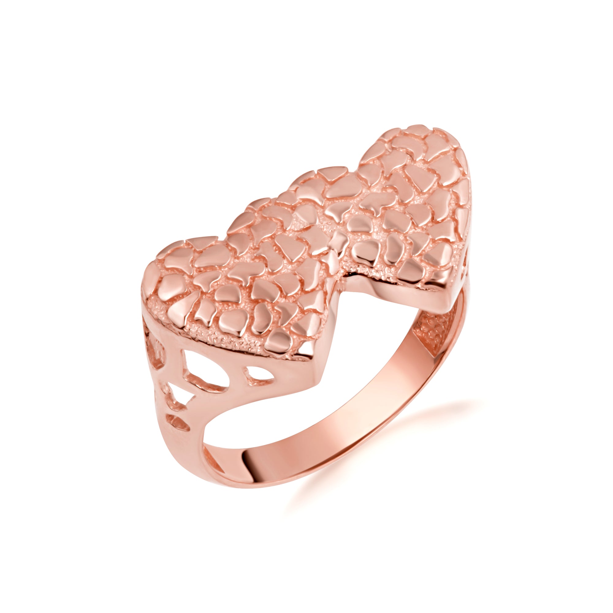 Gold Double Heart Nugget Ring, view 7