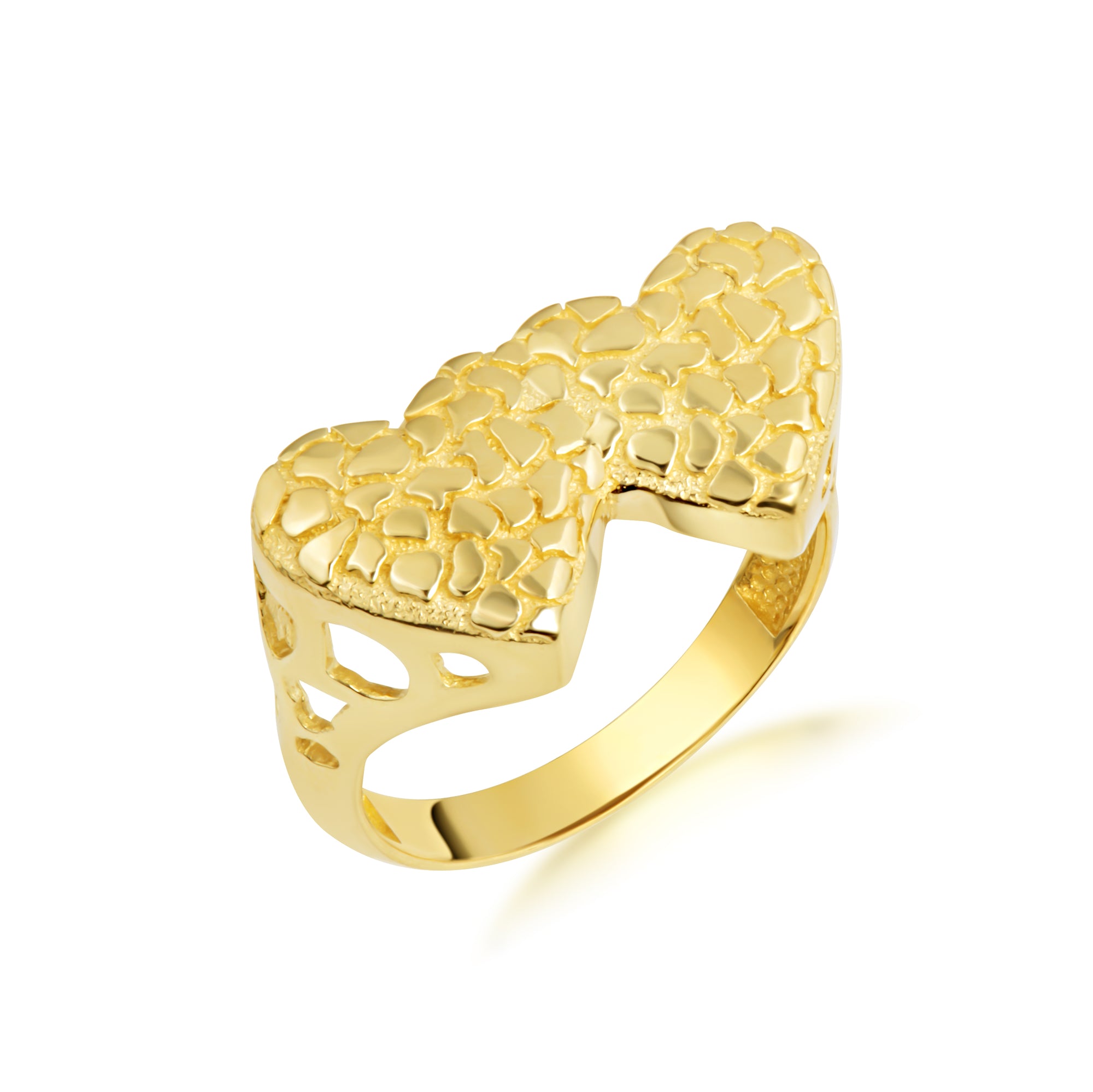 Gold Double Heart Nugget Ring, view 9