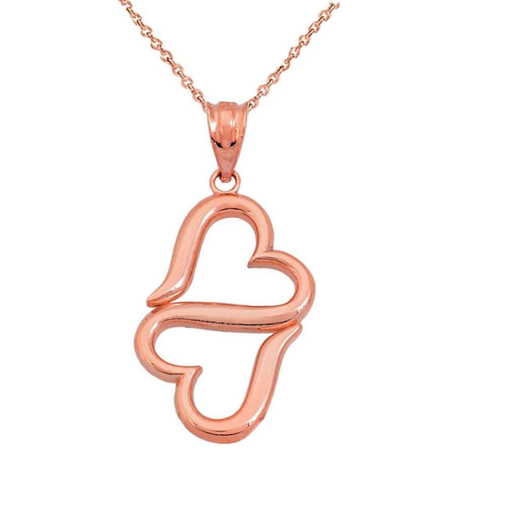 Gold Double Heart Pendant Necklace, view 3