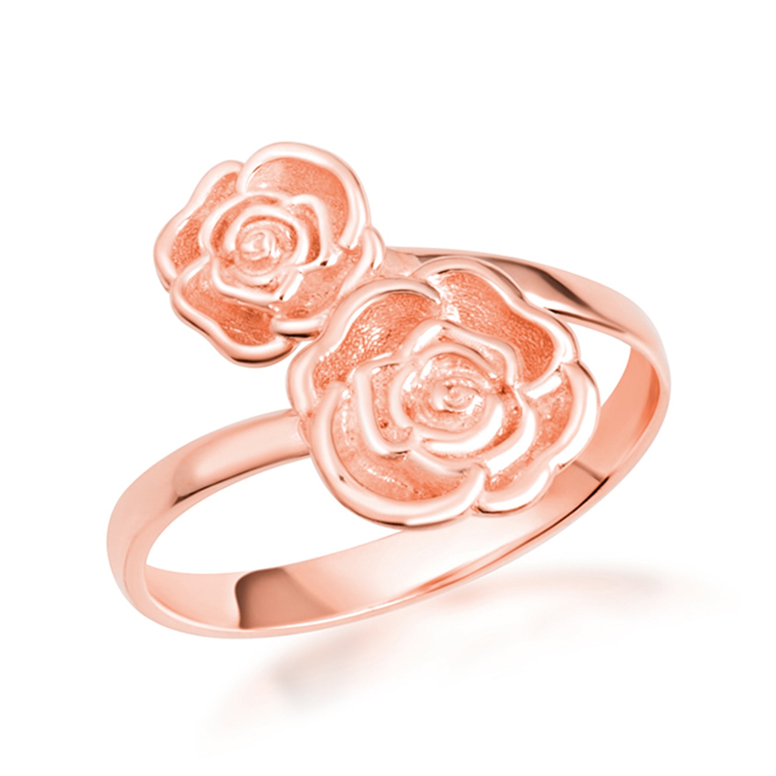 Gold Double Rose Flower Band Ring, view 5