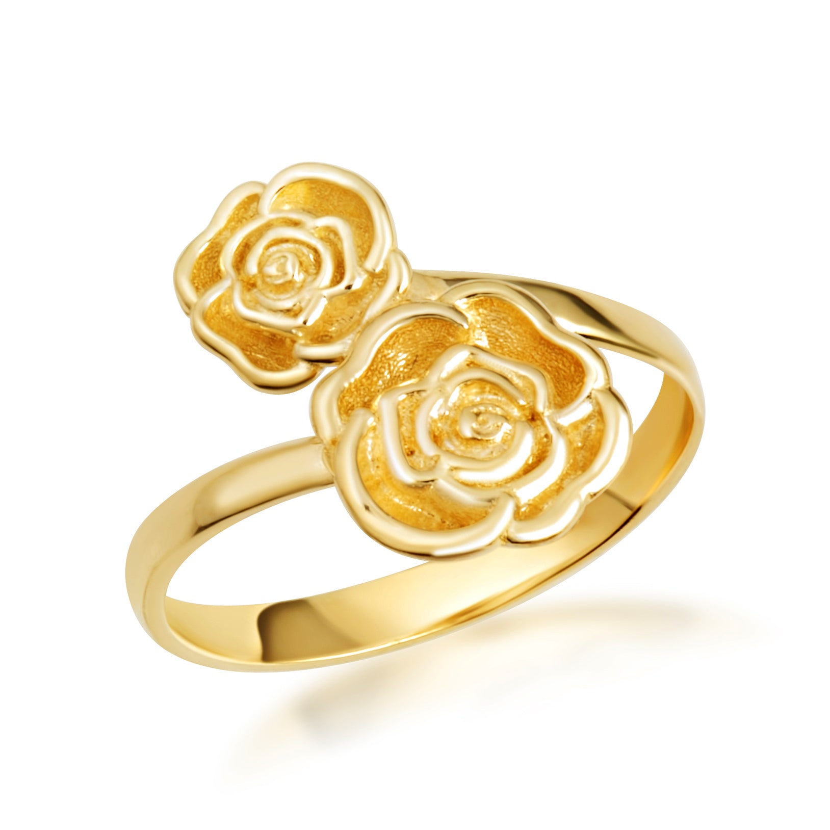 Gold Double Rose Flower Band Ring, view 6
