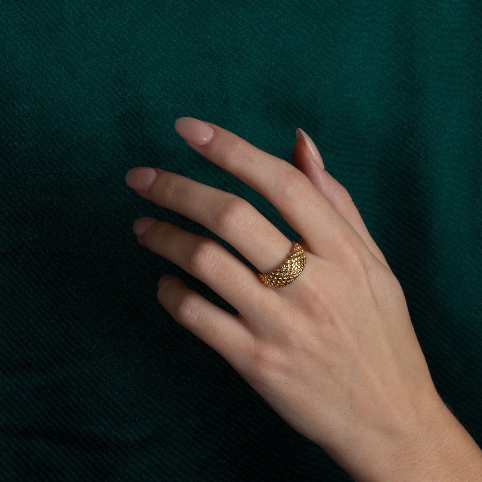 Gold Dragon Scales Textured Band Ring, view 2