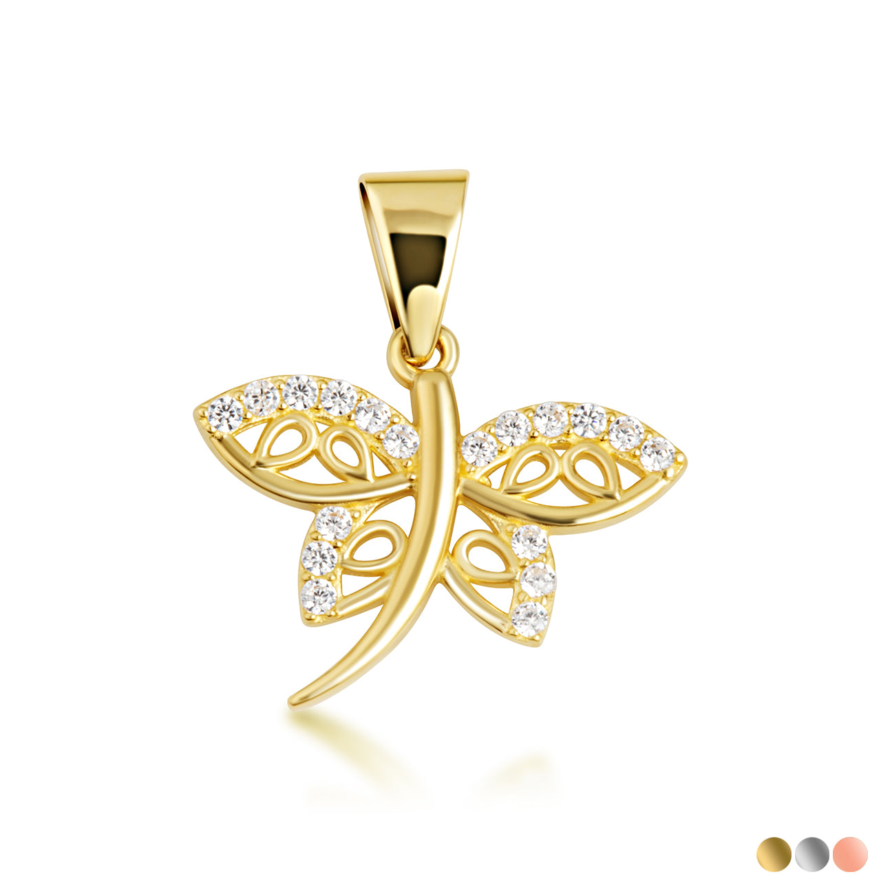 Gold Dragonfly Studded Nature Pendant Necklace