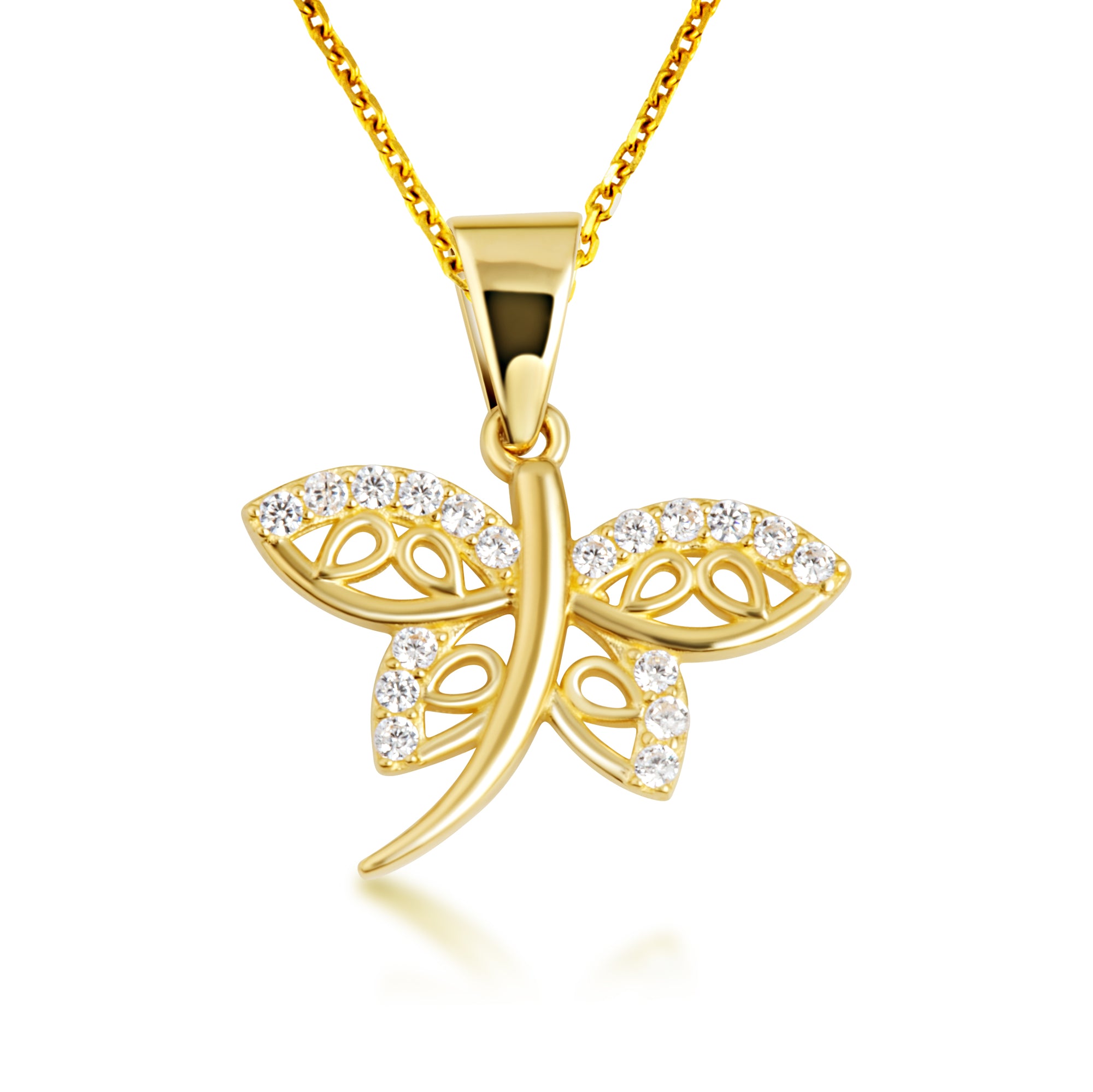 Gold Dragonfly Studded Nature Pendant Necklace, view 4